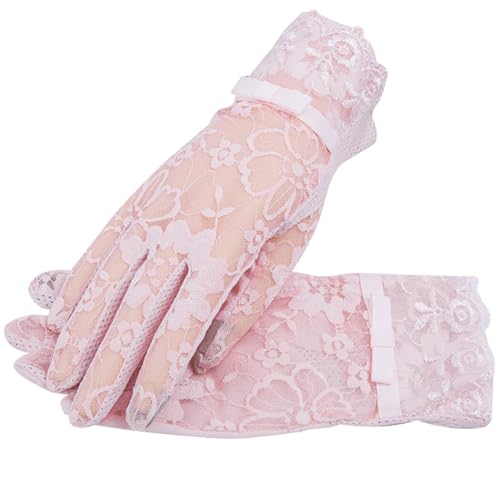 Chewtoyo Elegant Bowknot Floral Short Lace Gloves: Simple Evening Wedding Party Gloves for Girls Elastic