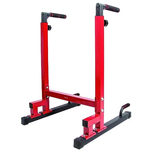 BalanceFrom Multi-Function Dip Stand Dip Station Dip bar with Improved Structure Design, 500-Pound Capacity, Red