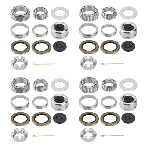 Racewill 4 Sets 25580 14125A Boat Trailer Axles Bearing Kits, Grease Seals,Spindle Nuts, 2.72' Dust Caps and Rubber Plugs, Cotter Pins, Washers for 5200-7000 lb.Tandem Axles #D42 Spindle