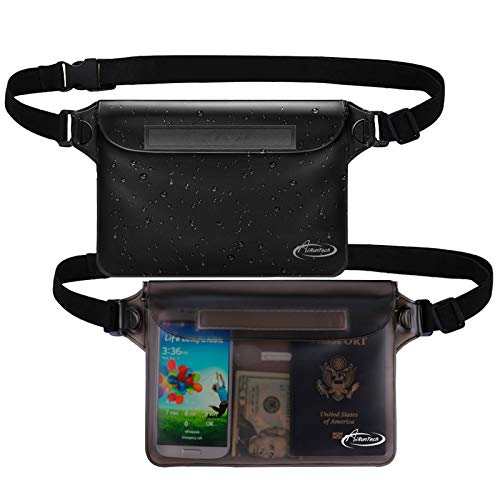 AiRunTech Waterproof Pouch with Waist Strap (2 Pack) | Accessories Best Way to Keep Your Phone and Valuables Safe and Dry | Perfect for Boating Swimming Snorkeling Kayaking Beach Poo(Gray+Black)