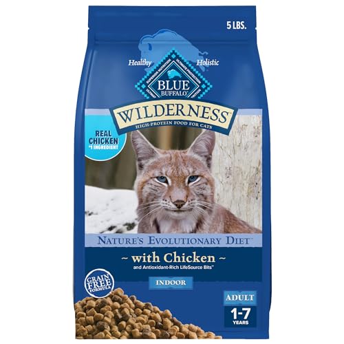 Blue Buffalo Wilderness Natural Adult Dry Cat Food Indoor Cats, High-Protein & Grain-Free, Chicken, 5-lb. Bag
