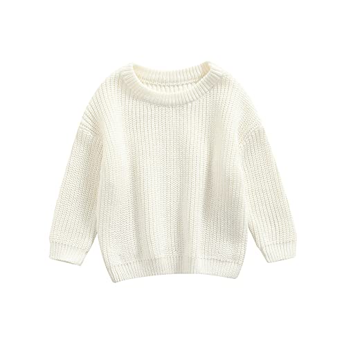 Karwuiio Toddler Baby Girl Boy Knit Sweater Round Neck Long Sleeve Pullover Sweatshirt Fall Winter Clothes (White, 9-12 Months)