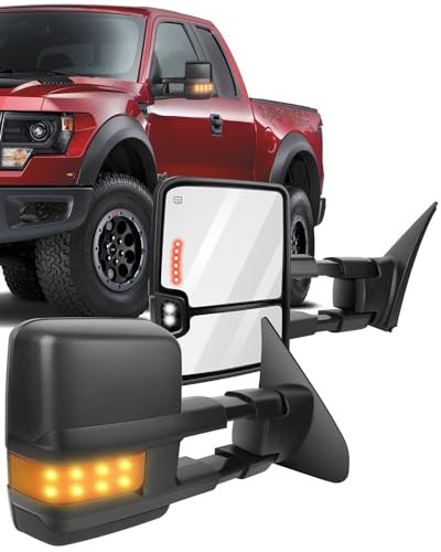 ECCPP for Toyota for Tundra Towing Mirrors Tow Mirrors for 2007-2015 for Toyota for Tundra Truck with Power Heated Reflector Turn Signal Manual Extending and Black Texture Housing