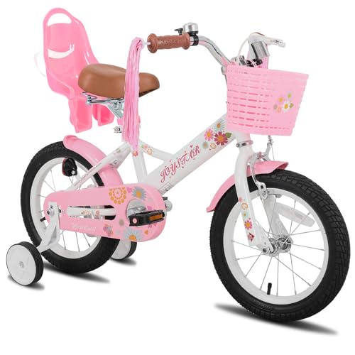 JOYSTAR 12 Inch Kids Bike Little Daisy Girls Bike with Training Wheels Doll Bike Seat Basket & Streamers Princess Kids Bicycle for Girls Toddler of 2-4 Years Toddler Bikes White