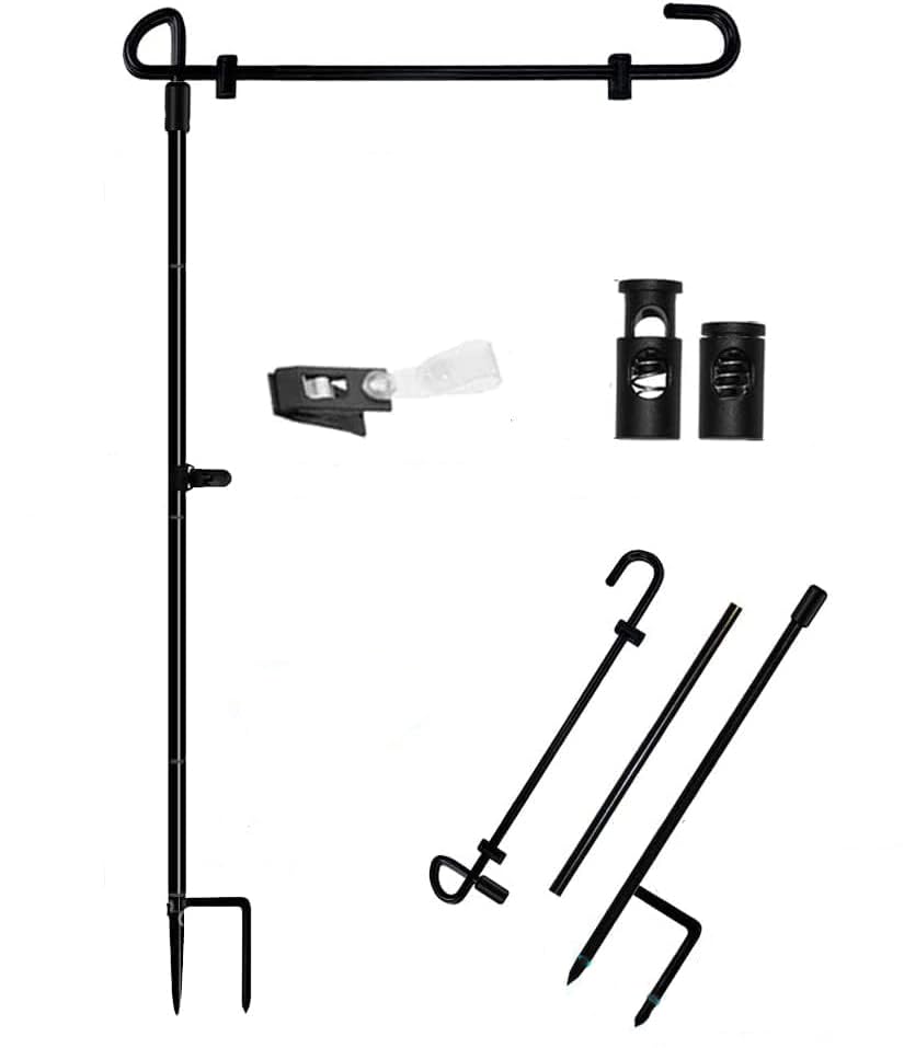 Garden Flag Stand Banner Flagpole, Black Wrought Iron Yard Garden Flag Pole - Holds Flags up to 12.5' in Width for Outdoor Garden Lawn