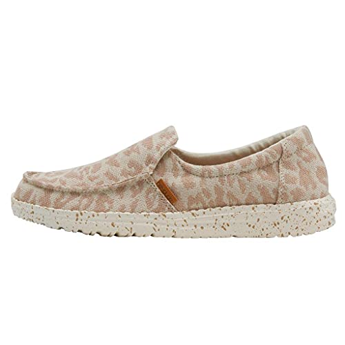 Hey Dude Women's Misty Woven Cheetah Tan Size 11 | Women’s Loafers | Women’s Slip On Shoes | Comfortable & Light-Weight