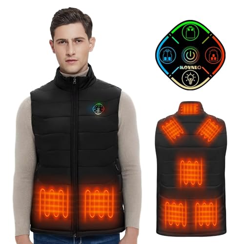 KOVNLO Heated Vest for Men, Upgraded 5 IN 1 Smart Controller with Lights-out Design, 8 Heating Zones, Lightweight Electric Heated Jackets for Men (Battery Pack Not Include)