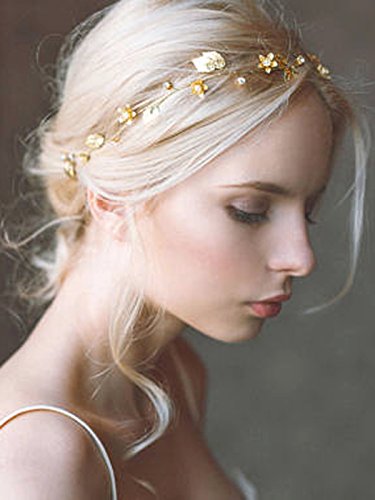 Yean Bride Wedding Hair Vine Headband Gold Leaf Bridal Accessories for Women (Gold) (Gold)