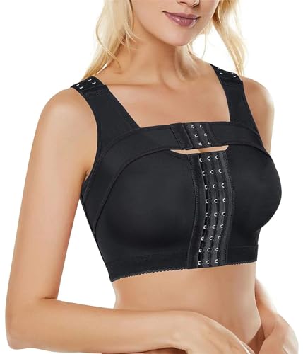 BRABIC Women's Front Closure Bra Post-Surgery Posture Corrector Shaper Tops with Breast Support Band (Black, L)