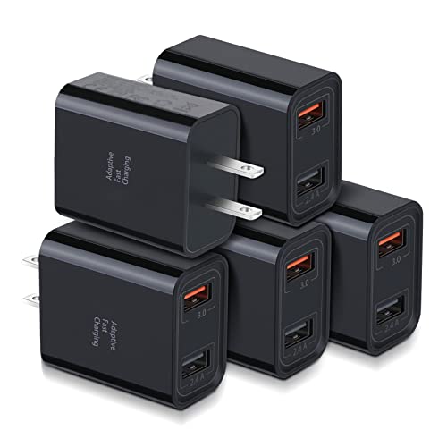 Quick Fast Charge 3.0 USB Wall Charger, Costyle 5 Pack 30W Dual USB Power Adapter (Fast Charge 3.0&5V 2.4A) Adaptive Fast Charging Block Compatible iPhone 11 XS XR, Galaxy S10 S9,Note 10-Black