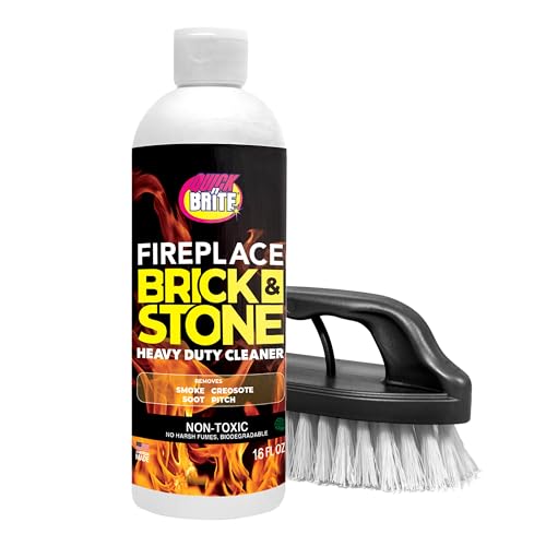 Quick N Brite Fireplace Gel Cleaner with Scrub Brush for Brick, Stone, Rock, Tile, and Marble, Nonabrasive Fireplace Cleaner, Made in the USA, 16 oz