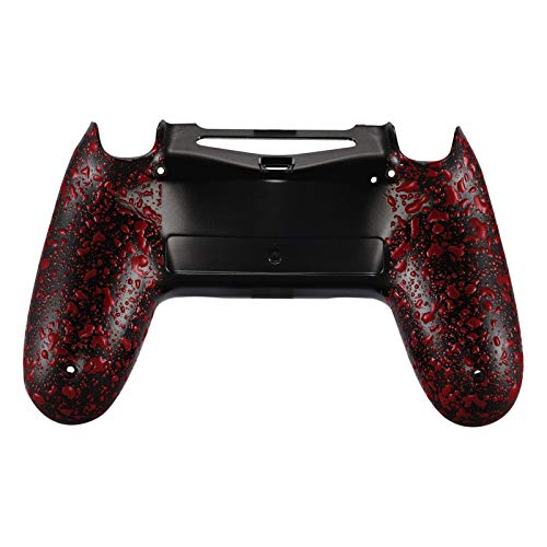 eXtremeRate Textured Red Comfortable Non-Slip Custom Back Housing, 3D Splashing Case Cover, Game Improvement Replacement Bottom Shell Compatible with ps4 Slim Pro Controller JDM-040/050/055