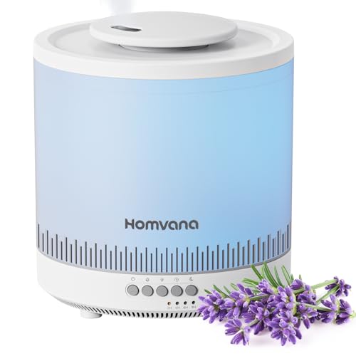 Homvana Easy to Clean Humidifiers for Bedroom, 1.8L Cool Mist Top Fill Essential Oil Diffuser for Baby Nursery, 3 in 1 Ultrasonic Humidifier for Home Plants Offices and Tents, 7 Color Nightstand Light