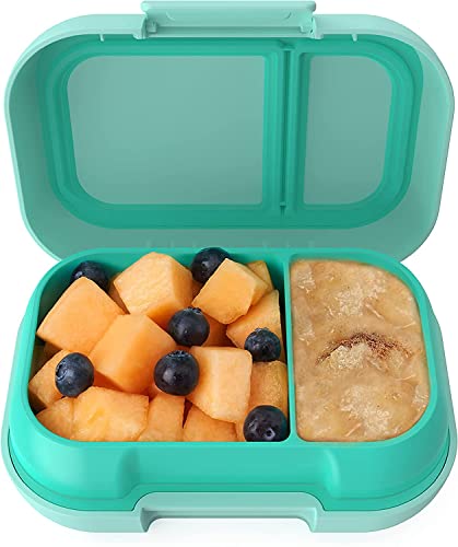 Bentgo Kids Snack - 2 Compartment Leak-Proof Bento-Style Food Storage for Snacks and Small Meals, Easy-Open Latch, Dishwasher Safe, and BPA-Free - Ideal for Ages 3+ (Aqua)