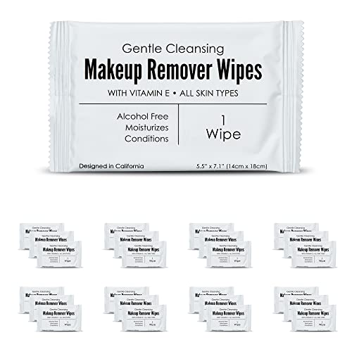 World Amenities - Bulk Makeup Remover Wipes | 50 Count | Individually Wrapped, Gentle Cleansing, Alcohol Free - All Skin Types - Vitamin E - 100% Recyclable, Hotel Travel Size Toiletries