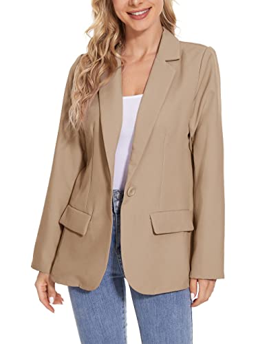 Womens Casual Blazers Open Front Long Sleeve Work Office Jackets Blazer,Casual Work Solid Color Blazer (Khaki, M)
