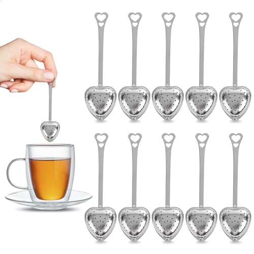 10Pcs Tea Strainers for Loose Tea Spoon - Heart Tea Steeper Tea Filter Fine Mesh Strainer Stainless Steel Tea Diffuser Tea Infuser Spoon - Loose Tea Steeper Tea Infuser for Loose Leaf Tea Strainer