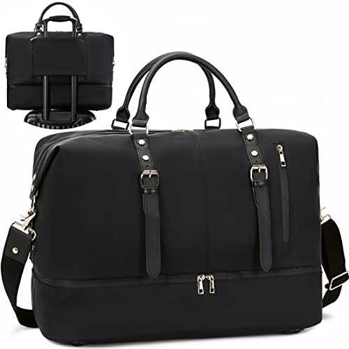 CAMTOP Travel Duffle Bag Women Men Waterproof Shoulder Weekender Overnight Carryon Bag Sports Tote Gym Bag (Black)