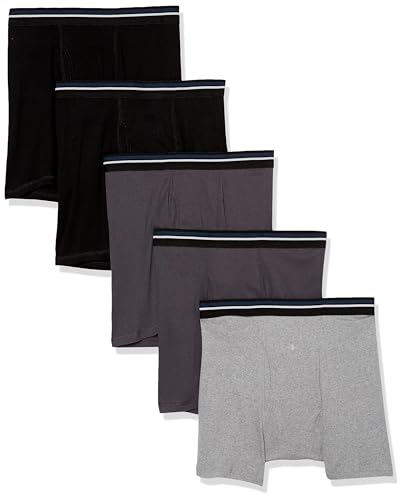 Amazon Essentials Men's Tag-Free Boxer Briefs, Pack of 5, Black/Charcoal/Grey Heather, Large