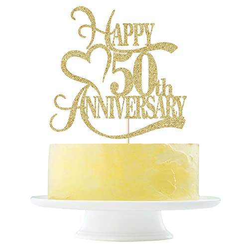 Gold Glitter 50th Anniversary Cake Topper - 50 Wedding Anniversary Party Decoration Ideas, 50th Anniversary Party / 50th Birthday Party Decorations (50)