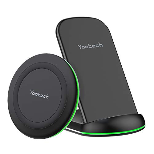 Yootech Wireless Charger,[2 Pack] 10W Max Wireless Charging Pad Stand Bundle,Compatible with iPhone 15/15 Plus/15 Pro Max/14/13/SE 2022/12/11/X/8,Galaxy S22/S21/S20, for AirPods Pro 2 (No AC Adapter)