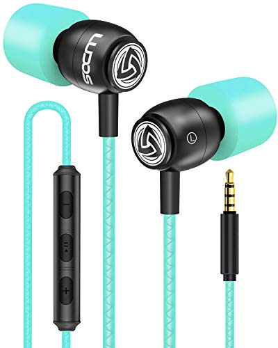 LUDOS Clamor Wired Earbuds in-Ear Headphones, 5 Years Warranty, Earphones with Mic, Noise Isolating Ear Buds, Memory Foam for iPhone, Samsung, School Students, Kids, Women, Small Ears - Turquoise