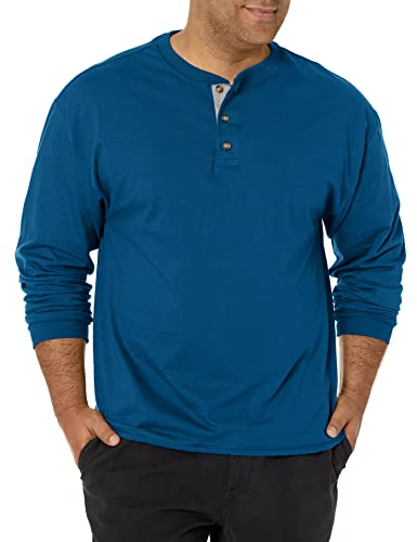 Hanes Men's Long-Sleeve Beefy Henley T-Shirt - Large - Petro Teal