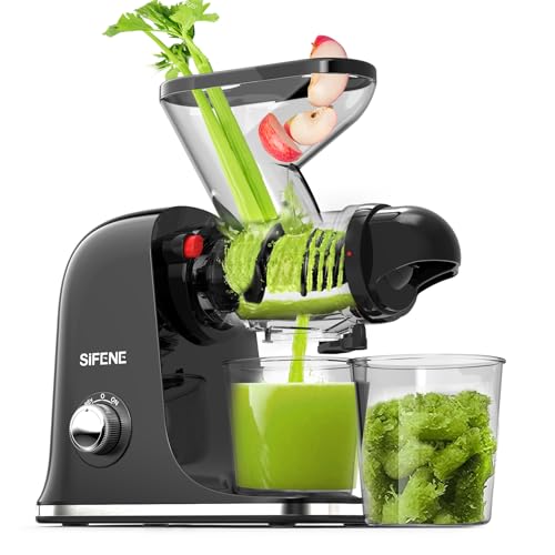 SiFENE Cold Press Juicer Machine, Compact Single Serve Slow Masticating Juicer, Vegetable and Fruit Juice Maker Squeezer Machines, Easy to Clean, BPA Free (Black)