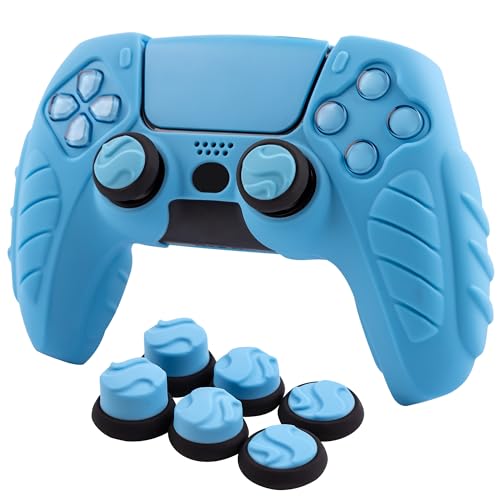 CHIN FAI Controller Skin, Ergonomic Soft Anti-Slip Controller Silicone Grip Cover Case Accessories Set for PS5 Controller with 6 Thumb Grip Caps (Starlight Blue)