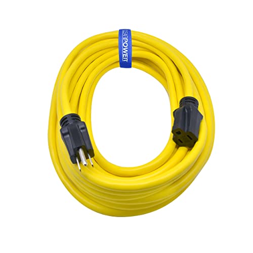 Clear Power 50 ft Heavy Duty Outdoor Extension Cord 12/3 SJTW, Water & Weather Resistant, Flame Retardant, Yellow, 3 Prong Grounded Plug, CP10145