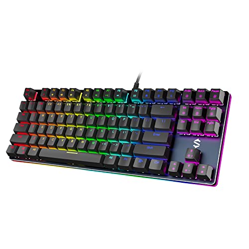 Black Shark RGB Mechanical Gaming Keyboard LED Backlit Wired Keyboard with Blue Switches, Fully Programmable, Anti-Ghosting 87 Keys for PC Laptop, Sixgill K1