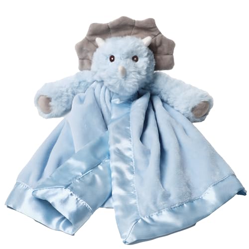 Bearington Baby Lil’ Tracer Snuggler, 15 Inch Light Blue Dinosaur Plush Stuffed Animal Security Blanket Lovey for Babies