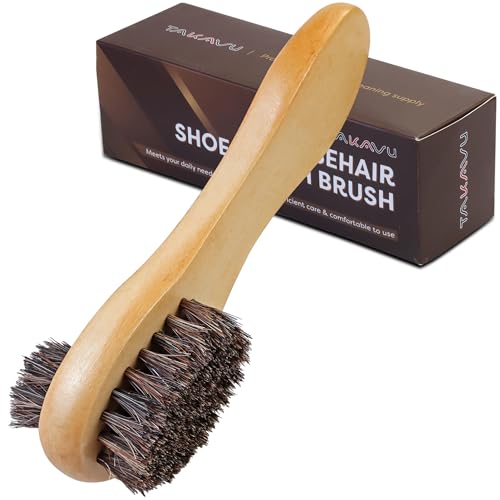 Horsehair Shoe Polish Applicator Brush, Shoe Buffing Brush for Leather Maintenance and Care, with Comfortable Grip - Ideal for All Fabrics, Bags, Boots, Backpacks, Monk Straps, and Shoes