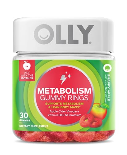 OLLY Metabolism Gummy Rings, Apple Cider Vinegar, Vitamin B12, Chromium, Energy and Digestive Health, Chewable Supplement, Apple Flavor - 30 Count