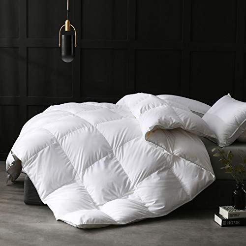 APSMILE Queen Size Heavyweight Goose Feathers Down Comforter for Winter Weather/Sleeper - Ultra-Soft 750 Fill-Power Hotel Collection Comforter, 55Oz Fluffy Thicker Duvet Insert(90x90, Solid White)