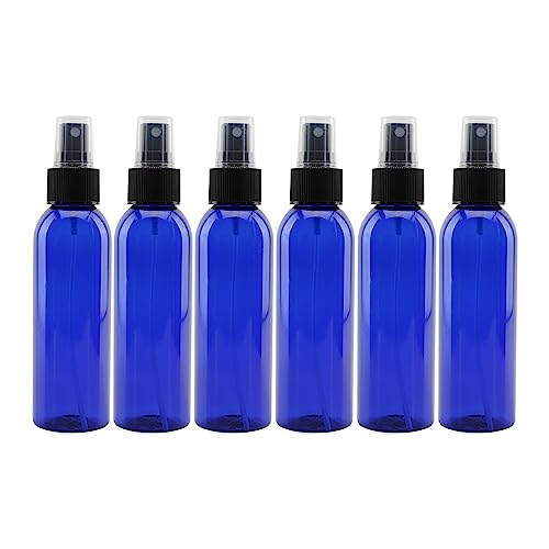 Cornucopia 4oz Blue Empty Plastic Refillable PET Spray Bottles w/Fine Mist Atomizer Caps (6-Pack); Sprayers for DIY Home Cleaning, Aromatherapy, Travel, & Beauty Care (4 Ounce, Cobalt Blue, 6)