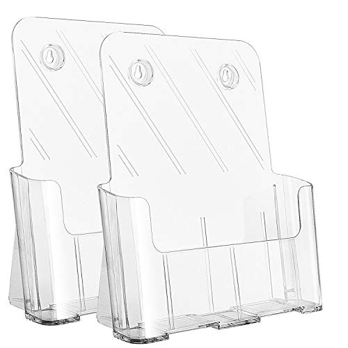KTRIO Acrylic Brochure Holder 8.5 x 11 inch, Plastic Acrylic Literature Holders Clear Flyer Holder Rack Card Holder, Magazine, Pamphlet, Booklet Display Stand Trifold Holder Desk or Wall Mount 2 Pack