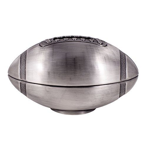 Creative Gifts International Pewter Football Bank for Kids, Newborn Gift, Polished Silver Finish, 4.25” x 2.5', Brushed Non-Tarnish Nickel Plated Finish, Matte Finish, Gift Box Included