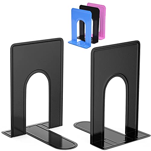 Optomni Book Ends, Bookend Supports Heavy Duty Metal Bookend Support, Book Ends Supports for Shelves Decor Home Office School (1 Pair/2 Pieces, Black)