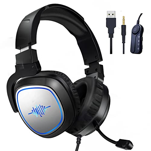 GAMELITE Gaming Headset for Xbox One, PS4, PS5, Bass Surround and Noise Cancelling with Flexible Mic, 3.5mm Wired Adjustable Over-Ear Headphones for Laptop PC Smartphones