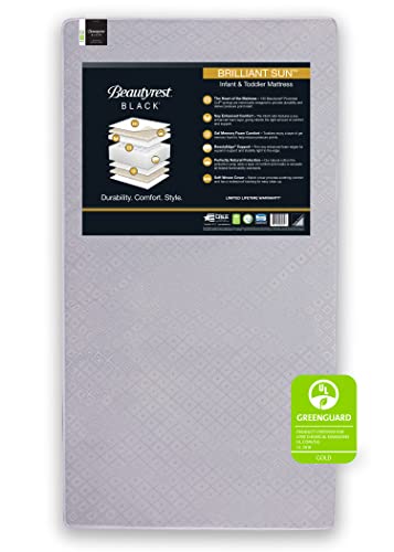 Beautyrest Beginnings Black Brilliant Sun 2-Stage Premium Crib and Toddler Mattress with Plant-Based Soy Foam and Gel Memory Foam