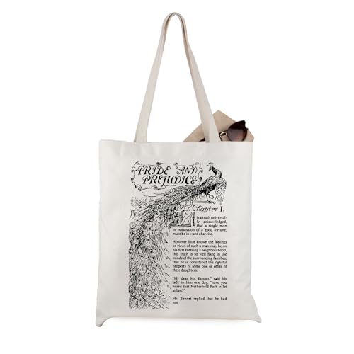 WCGXKO Bookish Gift Literary Gift Pride and Prejudice Book Lover Canvas Tote Bag (prejudice)