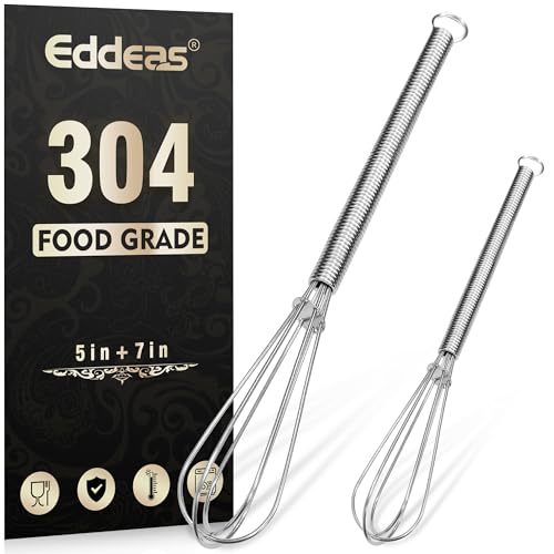 Eddeas Mini whisk, Small Whisk 2 Pieces, 5in and 7in 304 Stainless steel Wire Whisk for Whisking, Beating, Mixing Sauces, Blending Ingredients