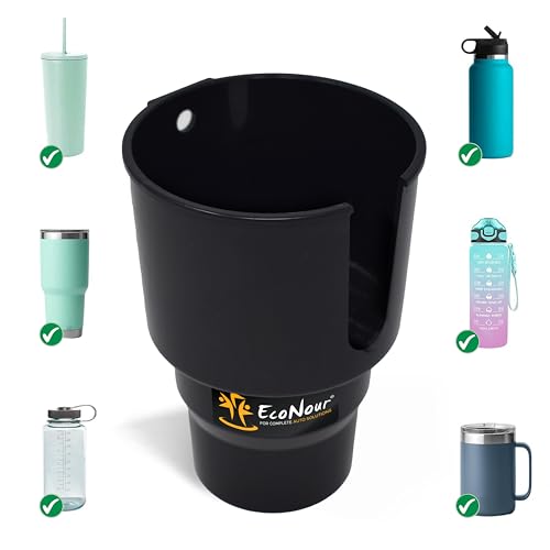 EcoNour Cup Holder Expander for Car to Keep Hydro Flasks (32/40 oz), Yeti, Nalgene & Stanley Water Bottles | Large Cup Extender Holder for Car to Carry Drinks | Detachable Car Coffee Mug Adapter