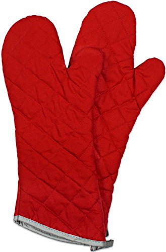 Nouvelle Legende Flame Retardant Kitchen and BBQ Heavy Duty Burn Protection Quilted Mitt, 17 Inches, Red, 2-Pack