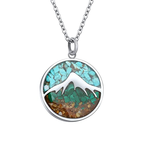 Lauren-Spencer Gemstone Mountain Necklace for Women Turquoise Sodalite Tumbled Chips Pendant Necklace Dainty Circle Mountain Range Necklaces for Women Girls Nature Jewelry Gift