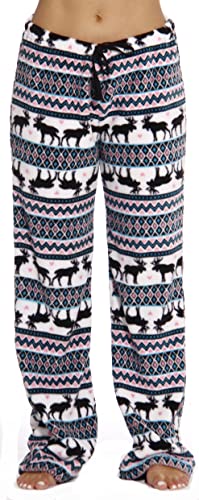 6339-10169-S Just Love Women's Plush Pajama Pants - Petite to Plus Size Pajamas,White - Moose Fairisle,Small