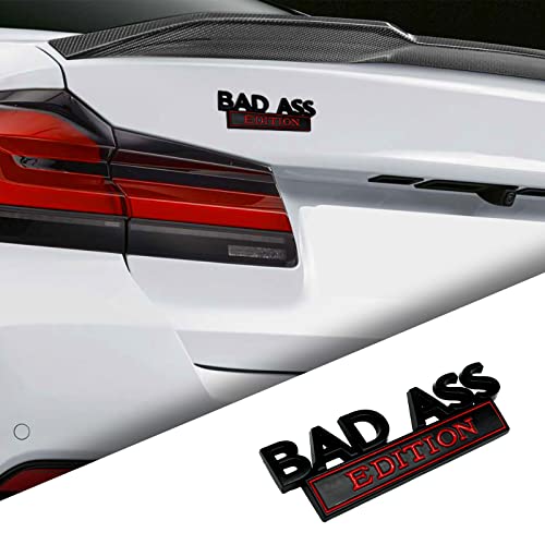 Bad Ass Edition Emblem for Car, Car Fender Bumper Hood Trunk Door 3D Badge Sticker Decal, Car Exterior Emblems Replacement Accessories, Fit for Car Truck SUV(Black Red)
