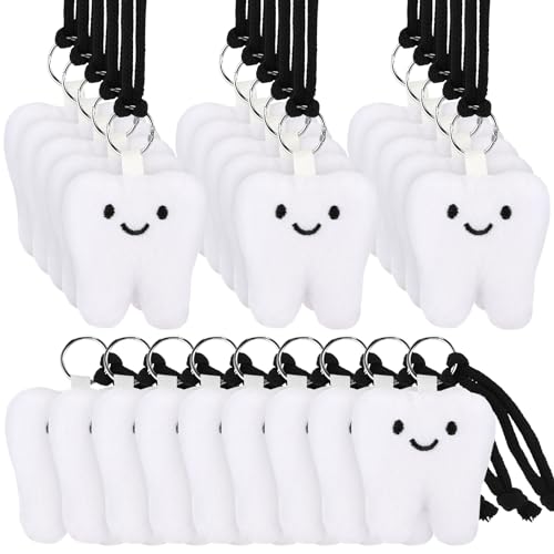 Motionchic 24 Set Funny Dental Gifts Tooth Plush Toy Keychain Gifts Bulk Dentist Tooth Charms Key Ring Dental Appreciation Gifts Dental Hygiene Accessories for Coworkers Employees Dentists Assistant