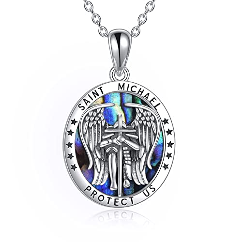 YFN Saint Michael Medal Necklace Sterling Silver St Michael Necklace Jewelry for Men Women Boys, Archangel Michael Pendant Catholic Medallions Jewelry 18+2'